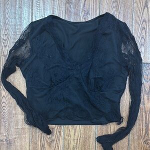 ROMWE Black Lace Long Sleeve Top
